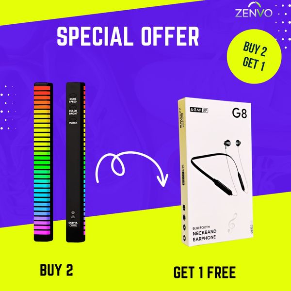 স্পেশাল কম্বো অফার ! Buy 2 – 3D RGB APP Control Rechargeable Rhythm Light (D10) Get 1 G8 Sports Neckband Free