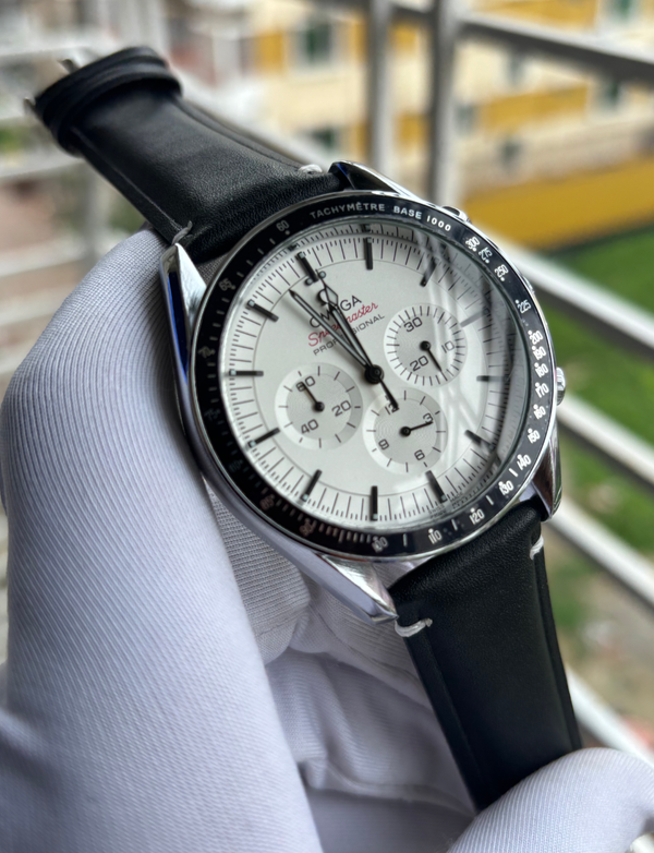 Omega Three Chrono Black Belt White Dial