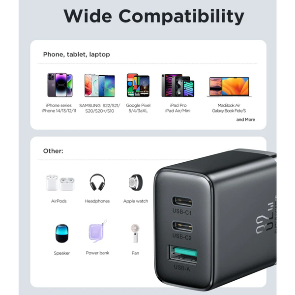 JR-TCF10 32W 2C1A Fast Charger-Black