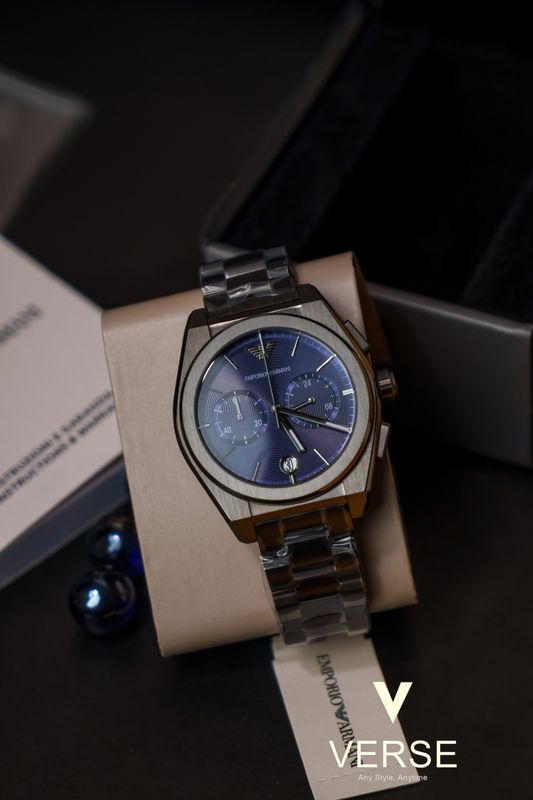 Emporio Armani Federico AR11561 Men’s Chronograph – 43 mm Gunmetal & Blue Dial
