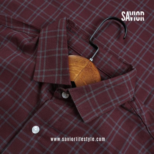 Oxford Maroon - Full Sleeve Pocket Less Check Shirt