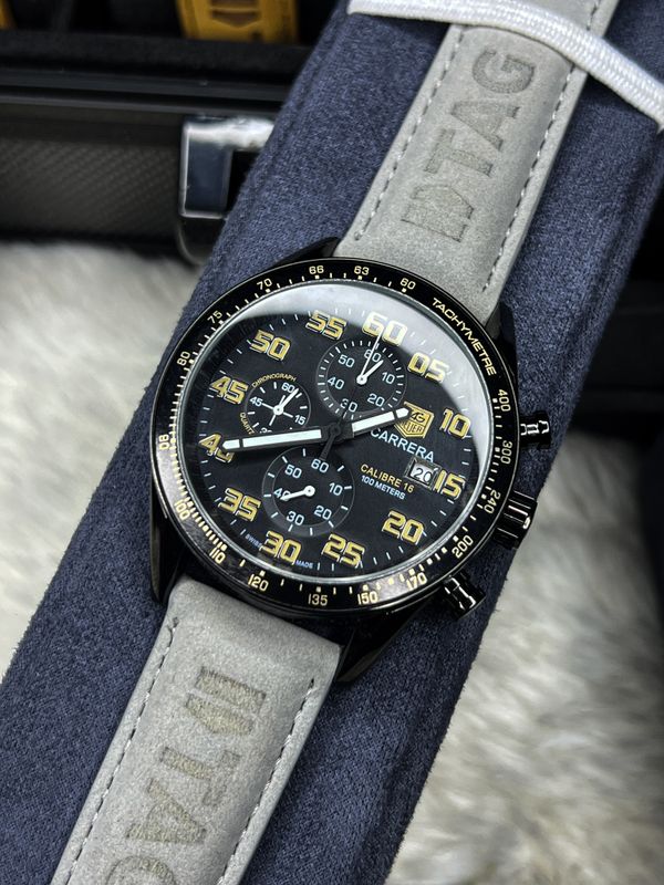 Tag Heuer Calibre 16 Gray Belt Black Case Black Dial