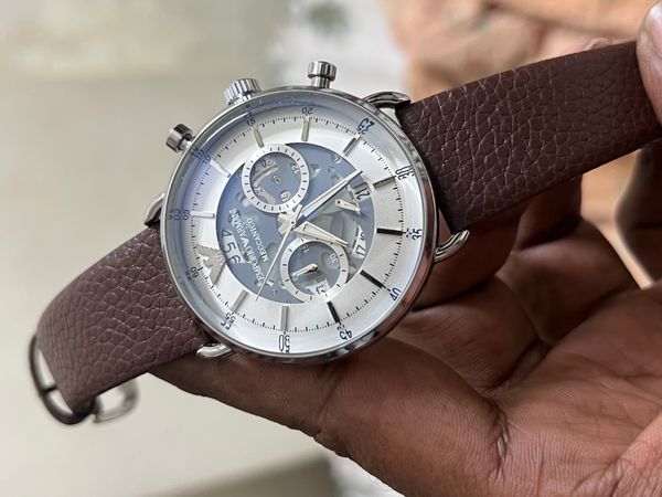 ARMANI OVAL GLASS BROWN BELT WHITE DIAL