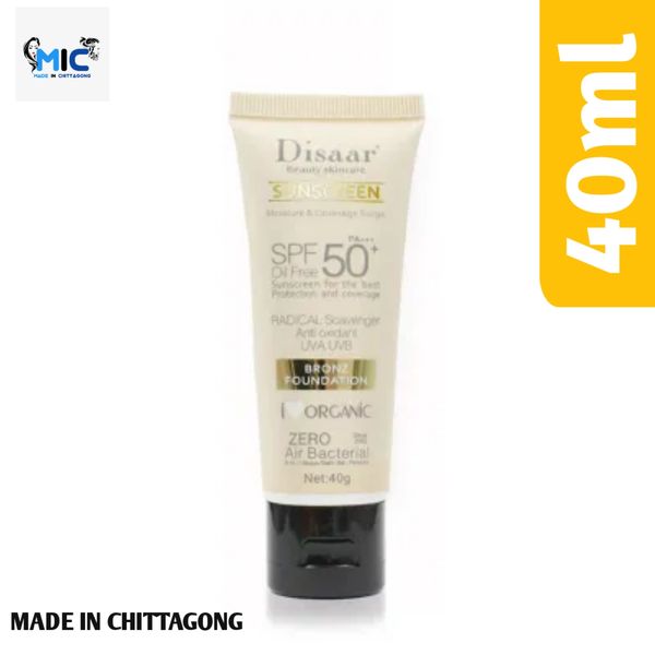Disaar Beauty Skincare Oil Free SPF PA+++ 50+ Sunscreen Instant Protection UVA UVB Foundation - 40gm