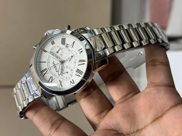 FOSSIL QUARTZ CHAIN CHRONO WHITE DIAL