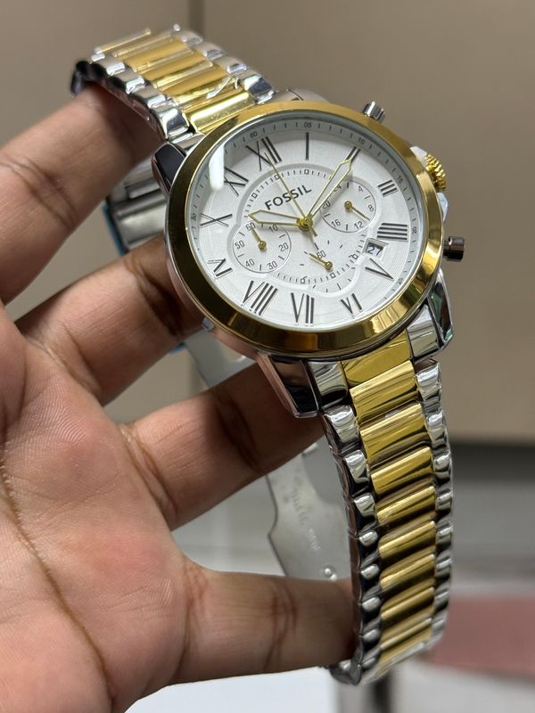 FOSSIL QUARTZ CHAIN CHRONO TWO TONE WHITE DIAL