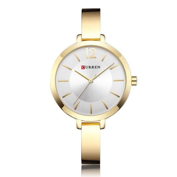 Curren 9012 Ladies Chain Watch- Goldenish Silver Dial- Golden Bezel- Golden Bracelet+Chain- TF Code CR627CF