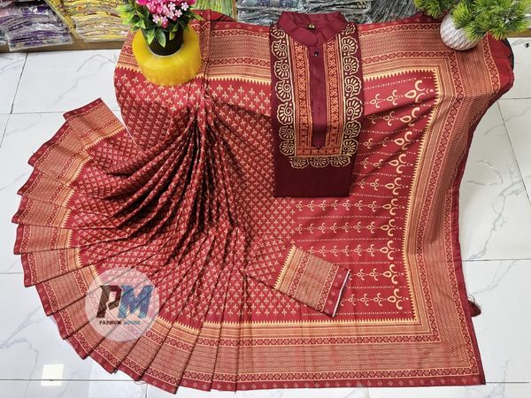 শাড়ি–পাঞ্জাবি কাপল সেট (ব্লাউজ সহ)