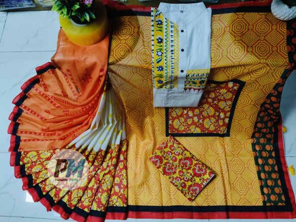 শাড়ি–পাঞ্জাবি কাপল সেট (ব্লাউজ সহ)