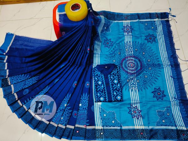 শাড়ি–পাঞ্জাবি কাপল সেট (ব্লাউজ সহ)