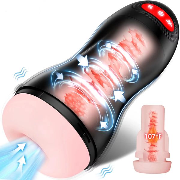 Automatic Male Sucking Mastubator Vibration Heating Masturbation Cup Pocket Pussy Real Vagina Adult Sex Toys for Men