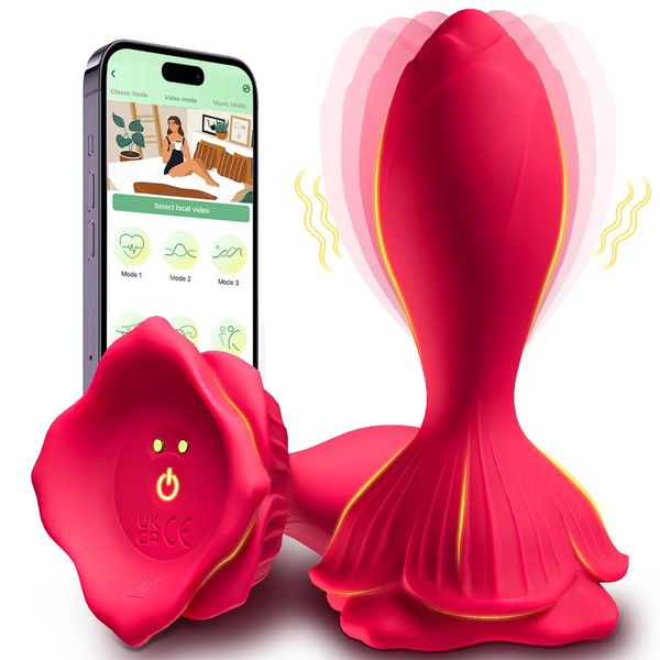Vibrating Rose Butt Plug APP Remote Control Vibrators 9 Modes Waterproof Silicone Anal Plug Adult Sex Toys Vibrator For Beginner