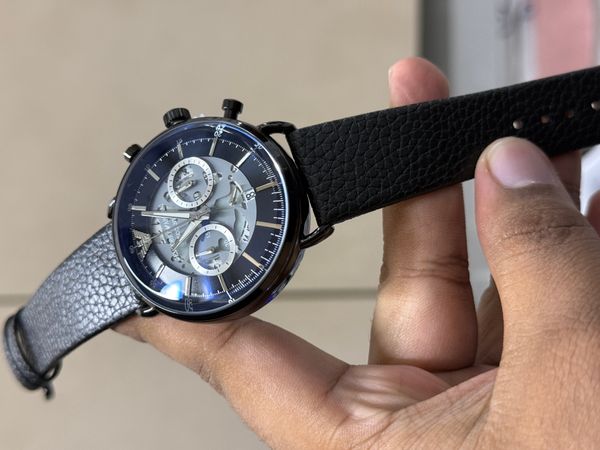 ARMANI OVAL GLASS BLACK CASE BLACK DIAL BLACK BELT