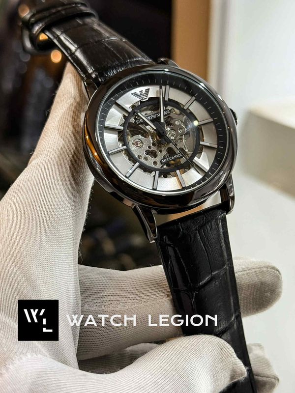 ARMANI AUTO BLACK BELT BLACK CASE WHITE DIAL