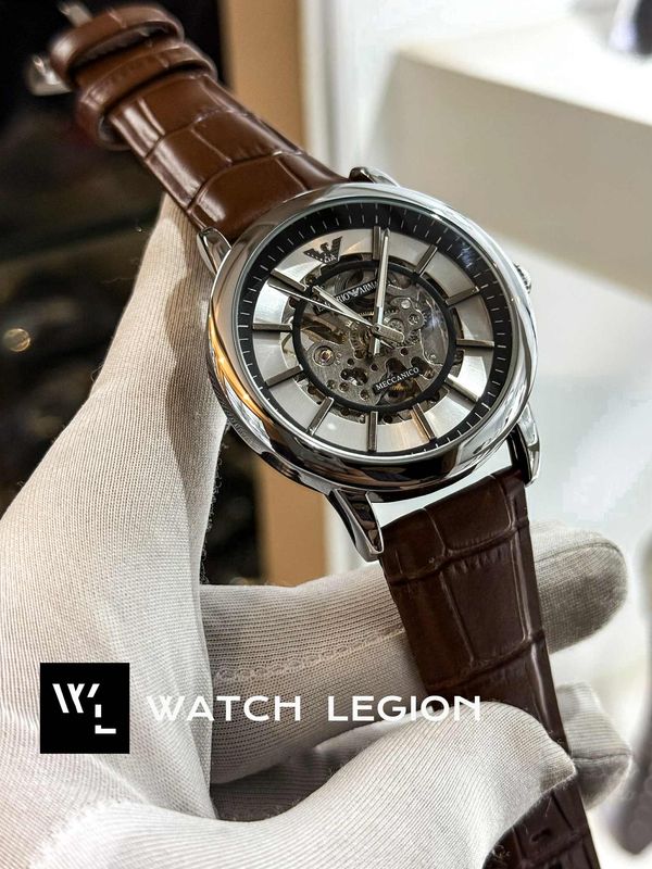 ARMANI AUTO BELT SILVER BROWN WHITE DIAL BLACK TOUCH