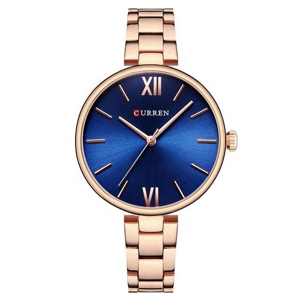Curren 9017 Ladies Chain Watch- Blue Dial- Rose Golden Bezel- Rose Golden Chain- TF Code CR452CF