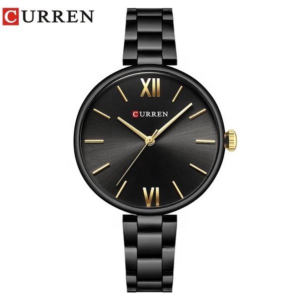 Curren 9017 Ladies Chain Watch- Black Dial- Black Bezel- Black Chain- TF Code CR453CF
