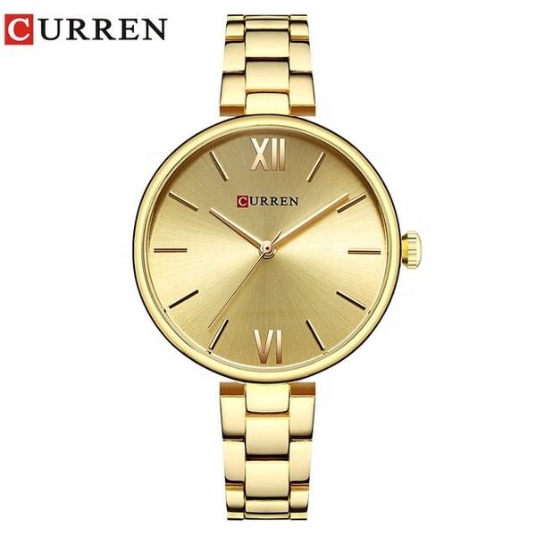 Curren 9017 Ladies Chain Watch- Golden Dial- Golden Bezel- Golden Chain- TF Code CR586CF