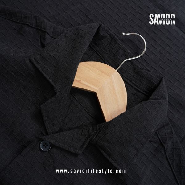 Black Color Drop Shoulder Cuban Summer Shirt