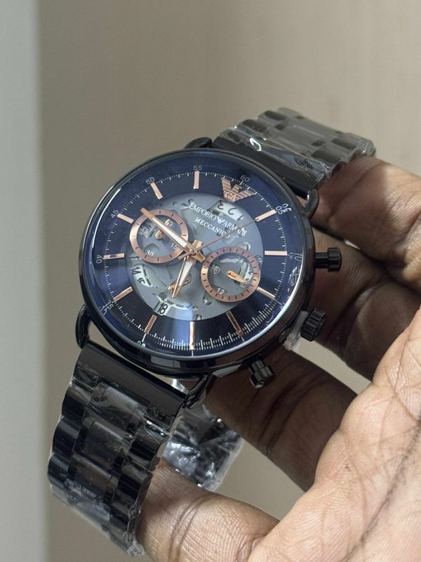 ARMANI CHAIN OVAL GLASS MECCANICO FULL BLACK ROSE GOLD DIGITS