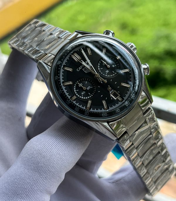 Tag Oval Chrono Chain Silver Black Dial