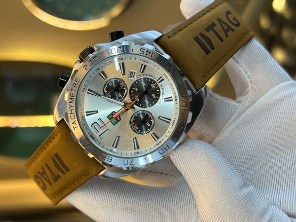 Tag Heuer Anniversary Edition Silver Plain Dial Brown Belt Semi AAA Grade