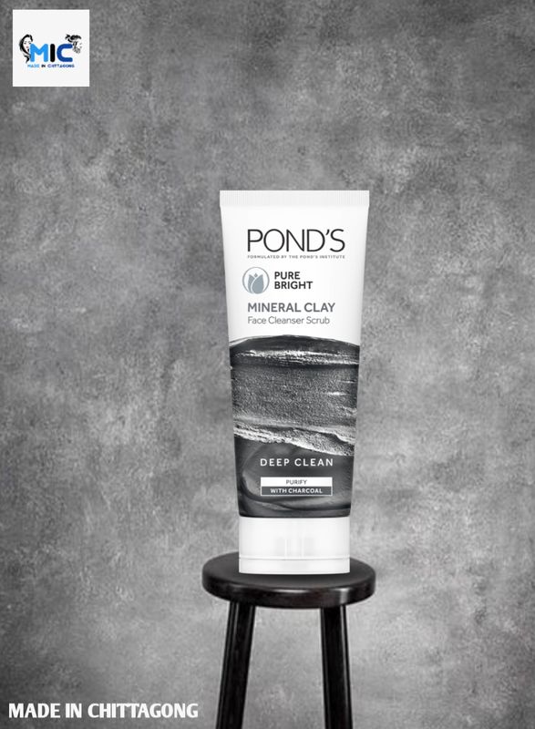 Ponds Pure White Mineral Clay Face Cleanser Scrub with Charcoal (90gm