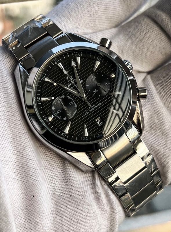 Omega Speedmaster Chain Black Dial Silver Case Semi AAA Grade