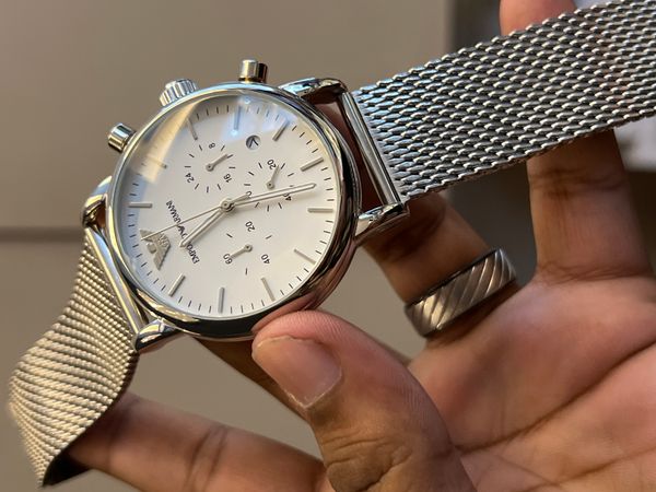 ARMANI MESH CHAIN FULL SILVER WHITE DIAL
