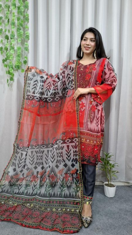 জামা: মসলিন অরগাঞ্জা-Zero Red