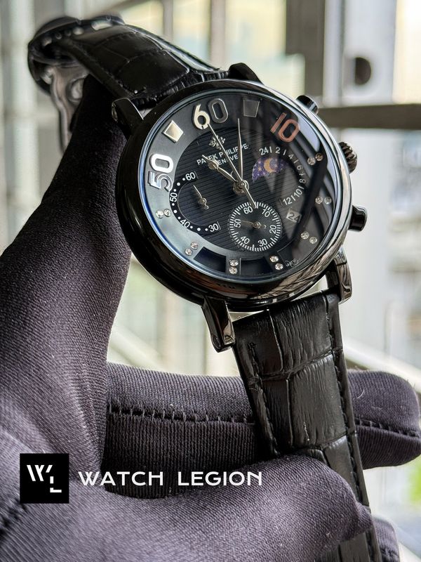 PATEK TRI DIGIT BLACK CASE BLACK DIAL BLACK BELT