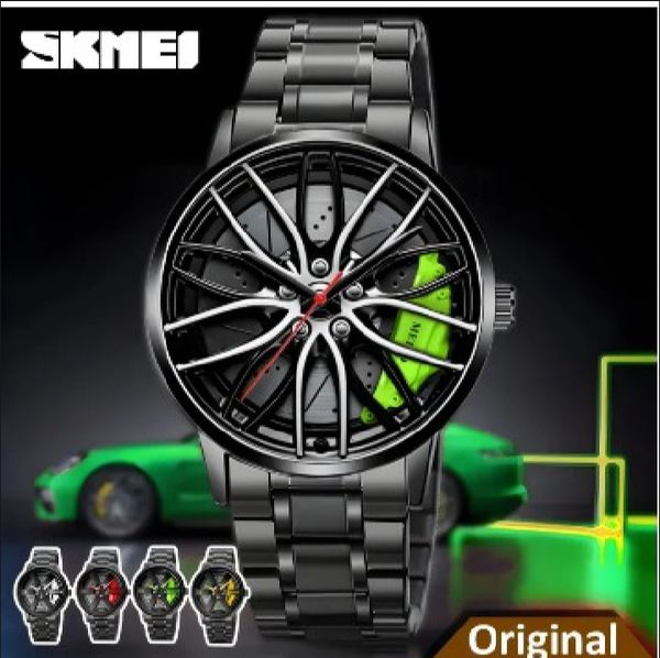 Waterproof Stainless Steel Quartz Car Wheel Rim Hub Design Men's Wrist Watch