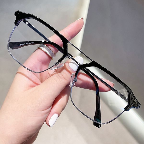 New anti-blue light glasses men's Pu Shuai plain glasses slag men's double beam glasses frame with myopia degree glasses wholesale