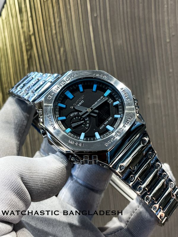 Gshock Steel Breclect Silver Body Black Dial