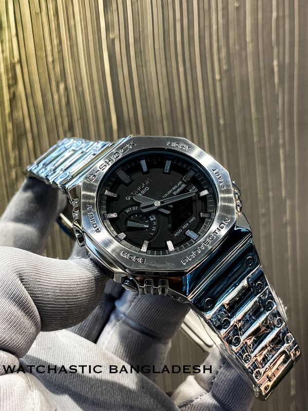 Gshock Steel Breclect Silver Body Full Black Dial