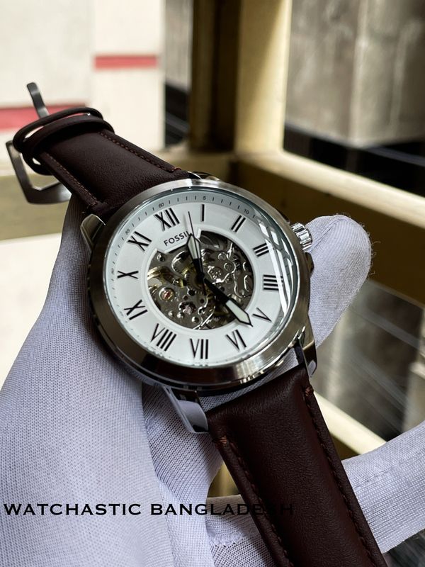 Fossil Auto Brown Belt White Dial