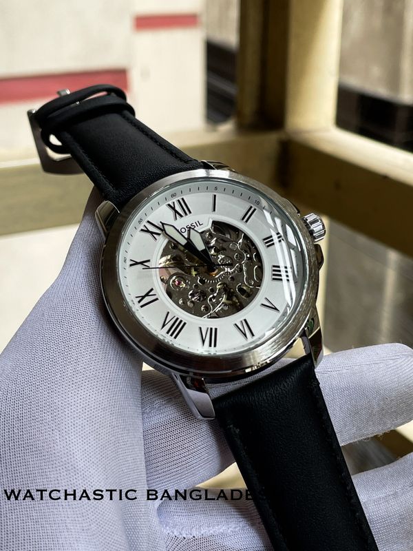 Fossil Auto Black Belt White Dial