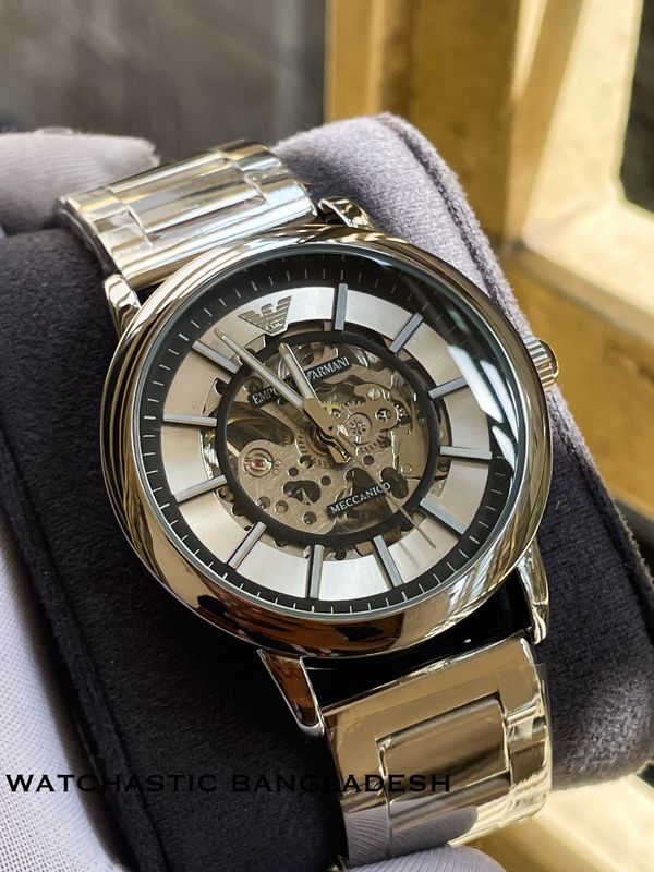 Armani Auto Chain Silvet Case White Dial Black Touch