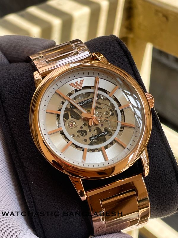 Armani Auto Chain Full Rose Gold White Dial