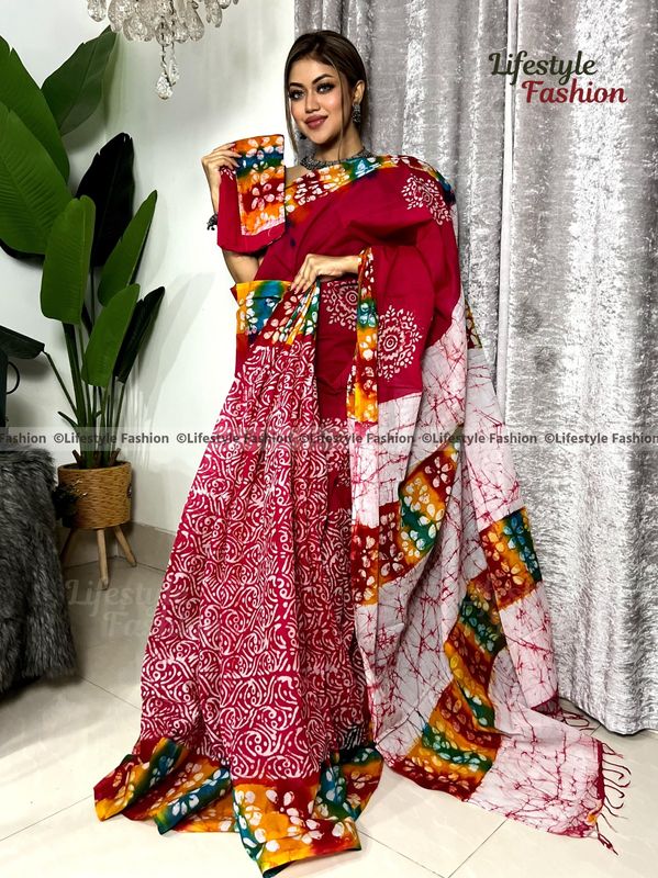 প্রিমিয়াম কোয়ালিটি আরামদায়ক কটন বাটিক শাড়ি (LF-B25-01)