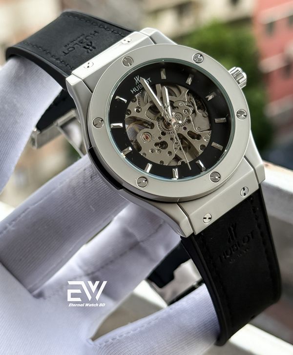 HUBLOT AUTOMATIC VELVET BELT SILVER CASE BLACK DIAL