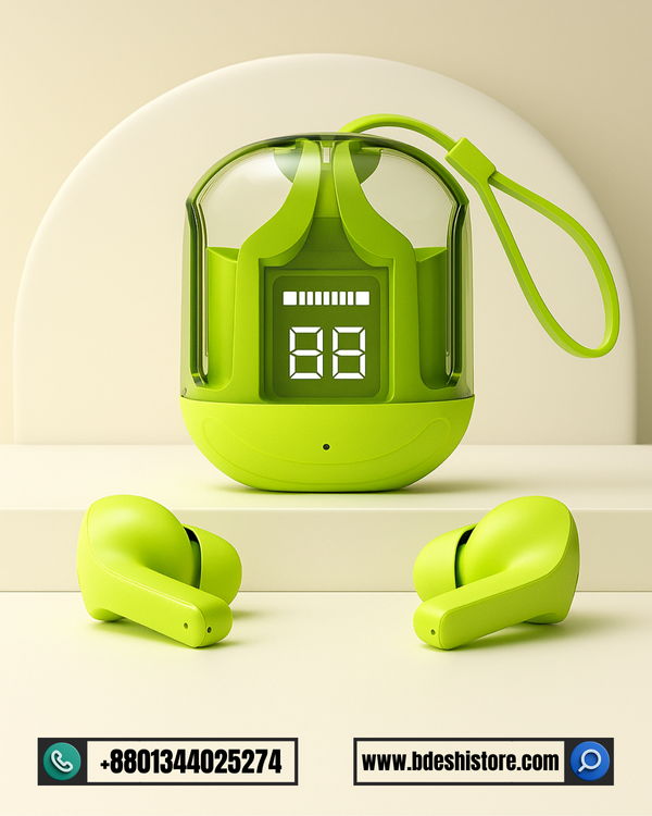 Ultrapods Max TWS Bluetooth 5.3 Wireless Earbuds - Transparent Display Case, ANC HiFi Stereo Headphones with Mic for Android iOS