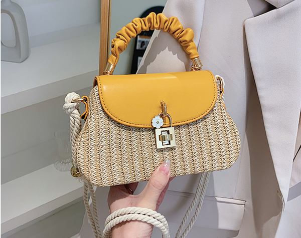 Straw Handbag, Korean Style Lock Small Square Bag