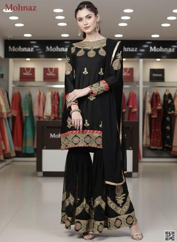 রেডিমেড জর্জেট এমব্রয়ডারি পার্টি ড্রেস