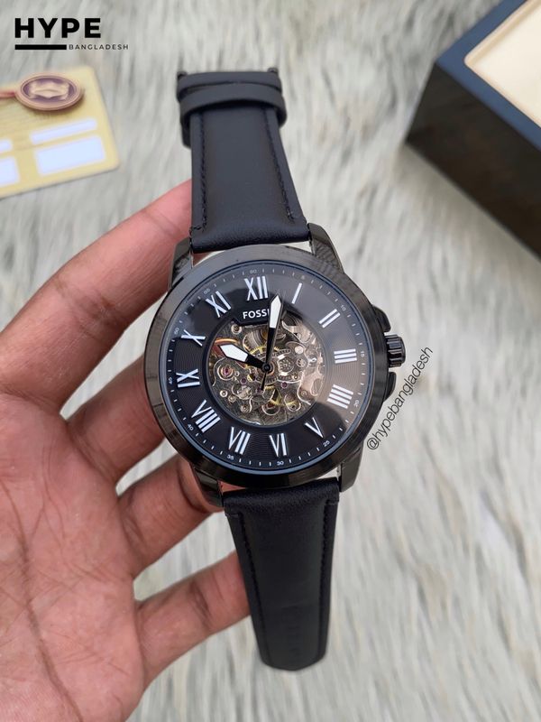 Fossil Automatic black leather black dial
