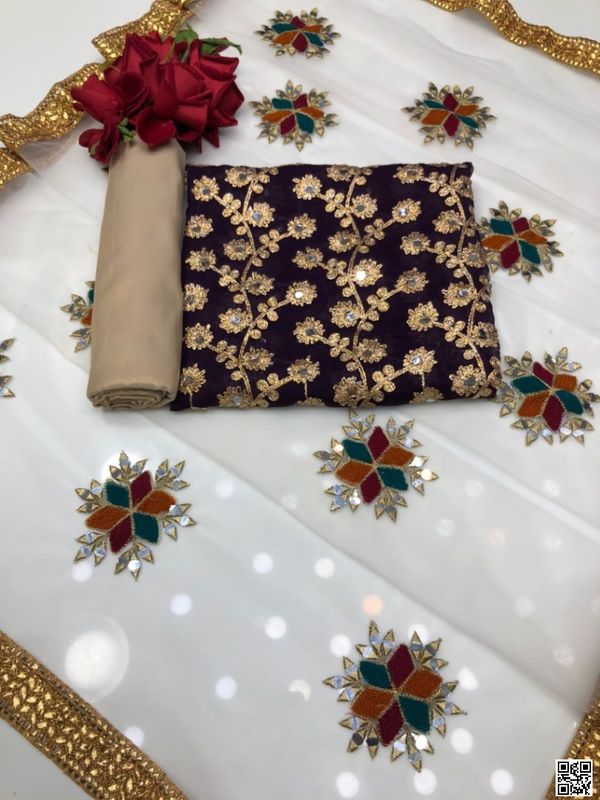 সেমী স্টিচড জর্জেট এমব্রয়ডারি থ্রী পিস
