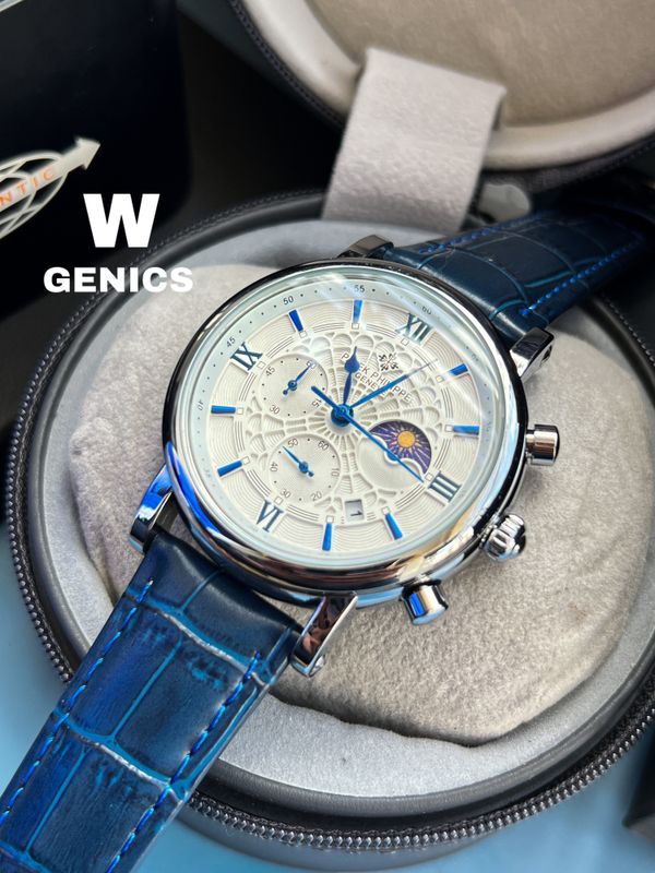 Patek Philippe Moon phase Spider Dial Silver Case Blue Belt AA