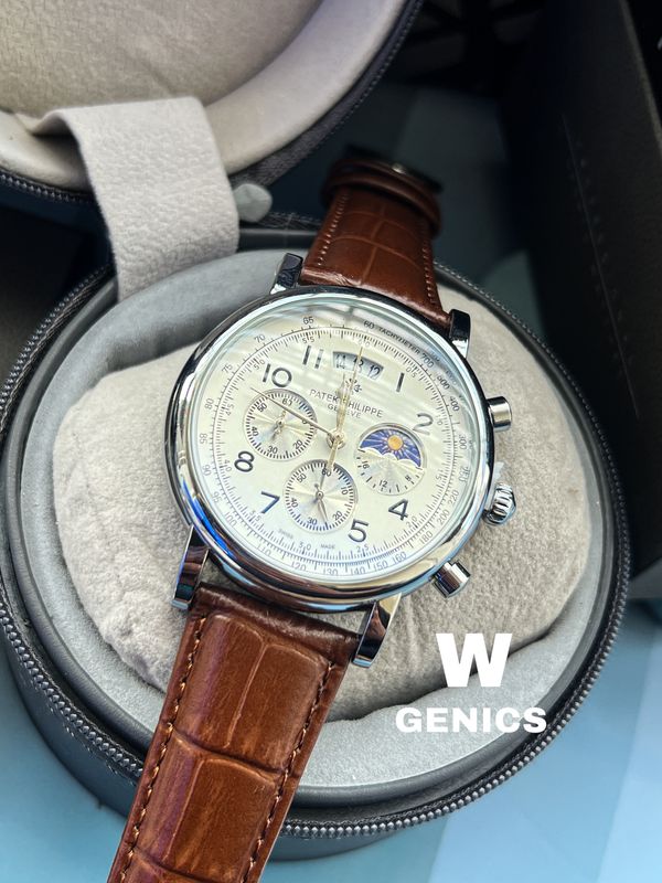 Patek Phillippe Brown Belt White Dial Silver Case AA