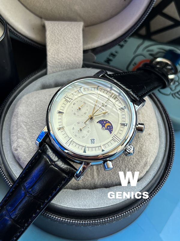 Patek Phillips Black Belt White Dial AA Moon phase