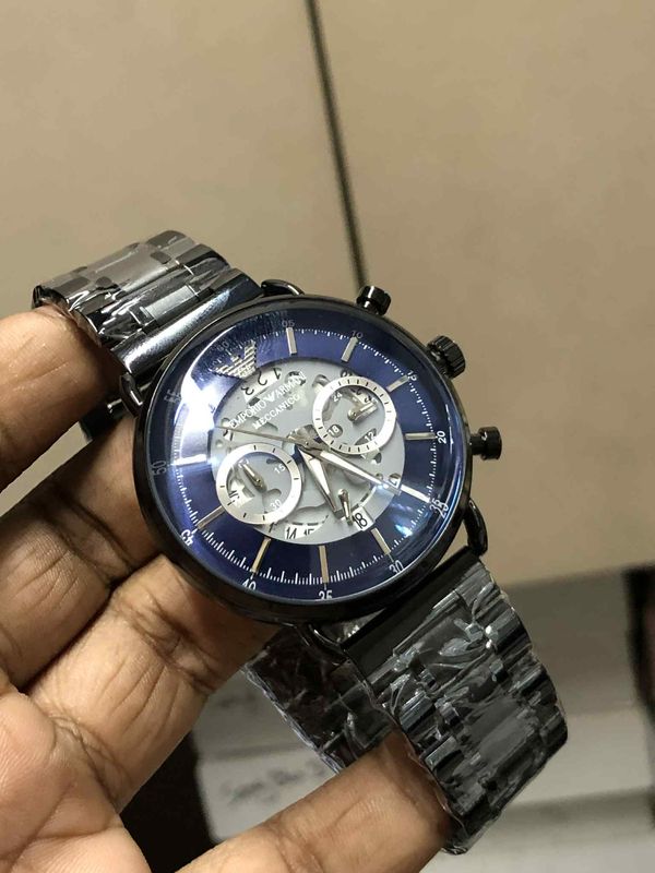 ARMANI CHAIN OVAL GLASS MECCANICO FULL BLACK BLUE DIAL